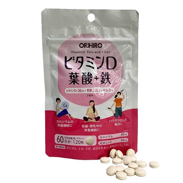 Viên uống bổ sung vitamin D axit folic sắt Orihiro 120 viên