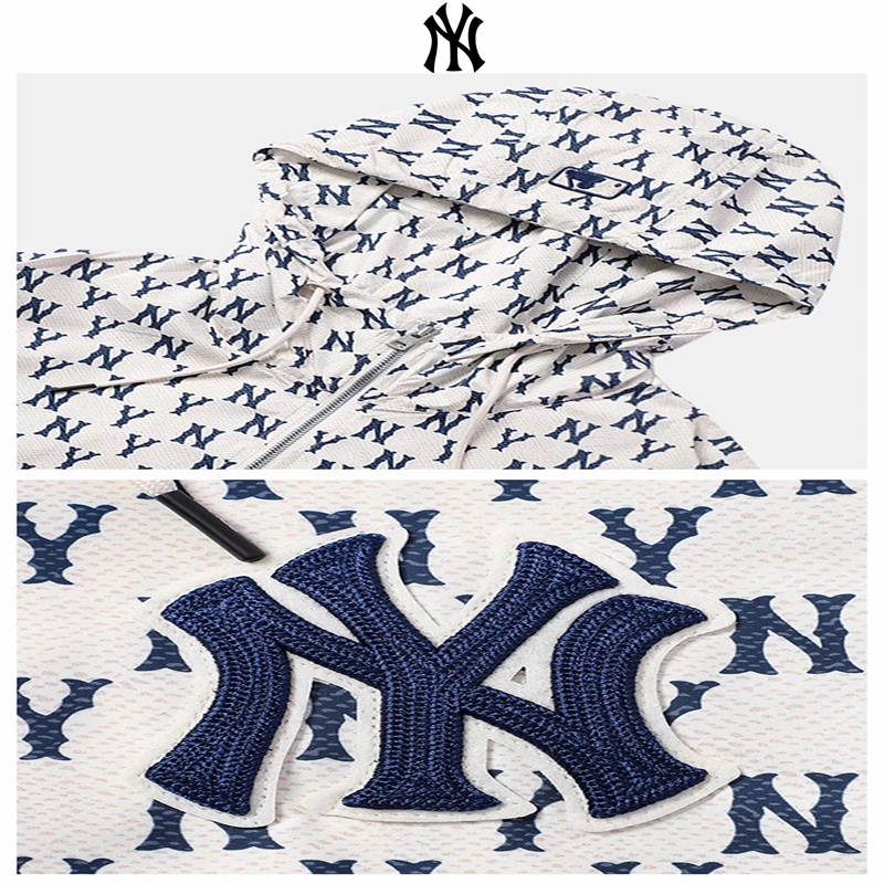Áo Khoác Gió Thêu Logo MLB NY Dáng Rộng Phối Khóa Kéo Thời Trang Cho Nam Và Nữ