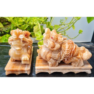 Cặp Tỳ hưu đá vân gỗ dài 15cm có đế