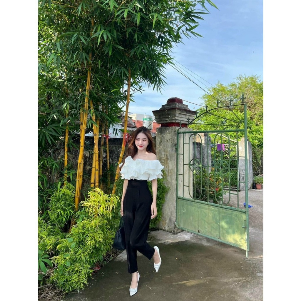 Quần tây nữ lưng cao đi học Quần vải baggy nữ cạp cao mặc làm công sở khóa sau hông vải tuyết mưa