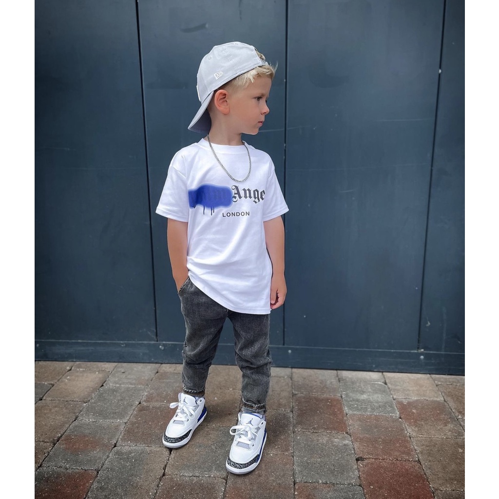 Áo thun tay lỡ Palm Angel water cho bé , áo thun unisex form rộng , Kid_genZ