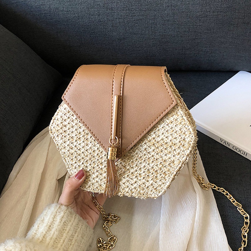 Túi cói Bằng Rơm Dệt Phối Tua Rua Phong Cách Bohemia Dành Cho Nữ