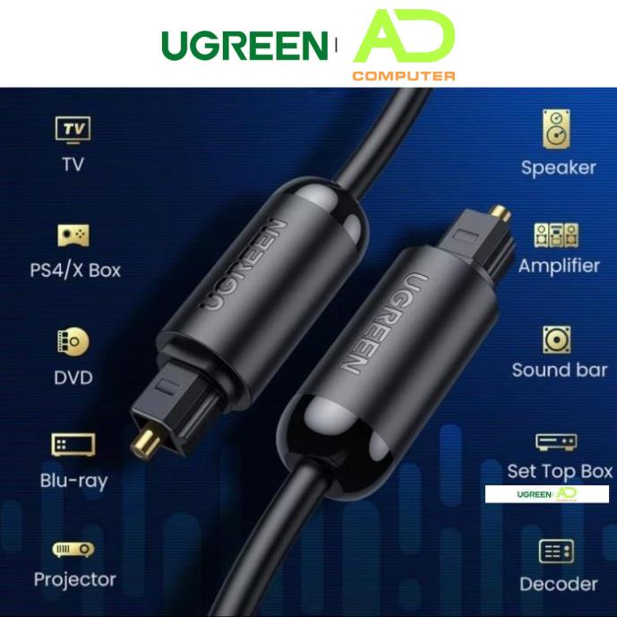 Cáp audio quang Toslink Optical hỗ trợ âm thanh 5.1/ 7.1 dài 1-3m UGREEN 70890 - Hàng phân phối chính hãng