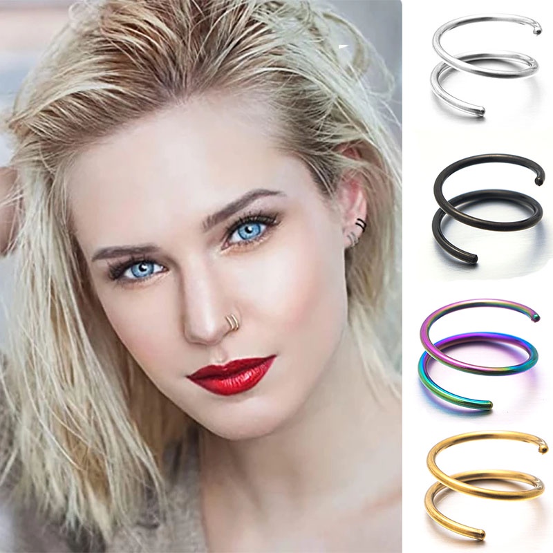 Khuyên Mũi Đôi / Tròn / Xoắn Ốc Bằng Thép Không Gỉ Thời Trang Punk Cho Nam Và Nữ