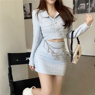 (SẴN) Set dạ xanh hồng dài tay (không kèm dây xích)