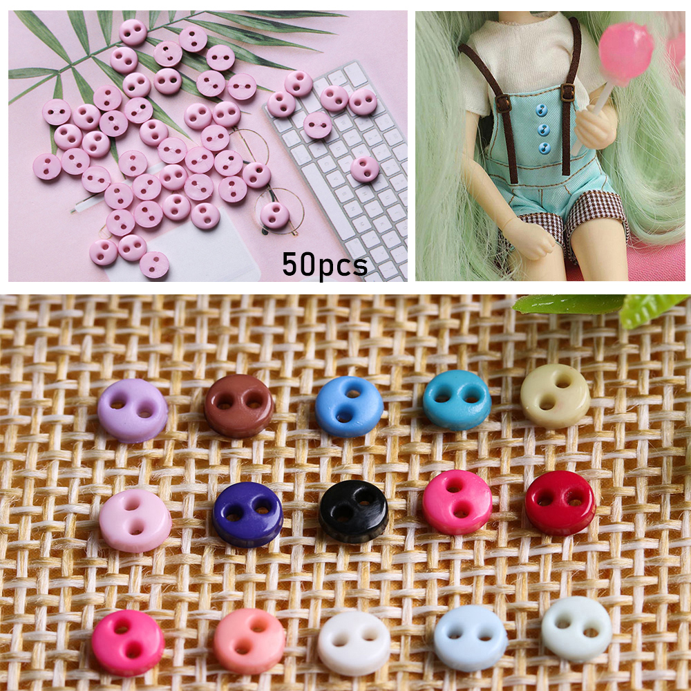 Bộ 50 Nút Nhựa Mini 4mm Màu Kẹo Dễ Thương Dùng May Quần Áo Búp Bê Diy