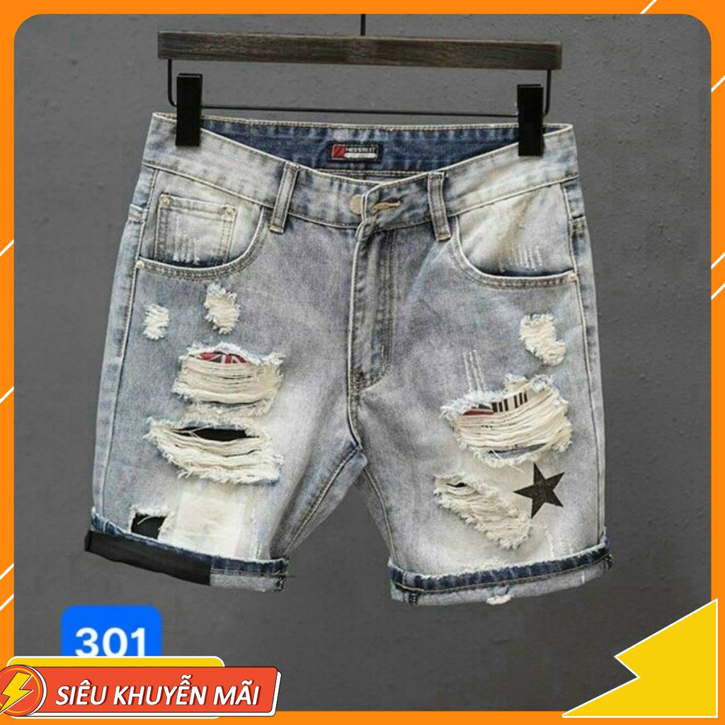Quần Short Jean nam Chất Bò 💯FREESHIP💯 Quần Đùi Rin Nam Rách Co Dãn Cao Cấp Cá Tính GH36