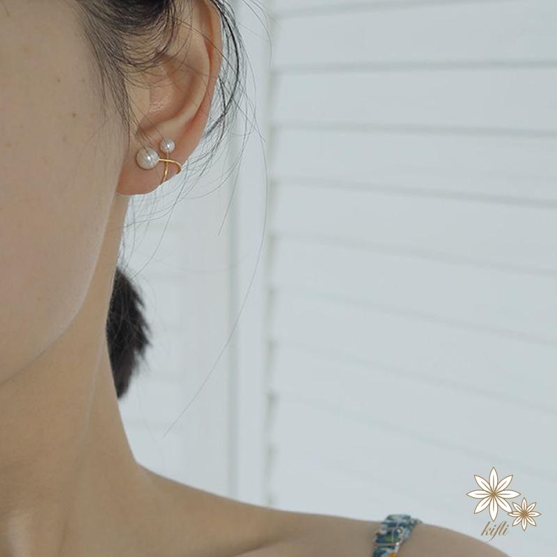 【kifli】 Khuyên Tai Dạng Kẹp Đính Hạt Ngọc Trai Đôi Cao Cấp Không Cần Xỏ Lỗ Tai Đơn Giản