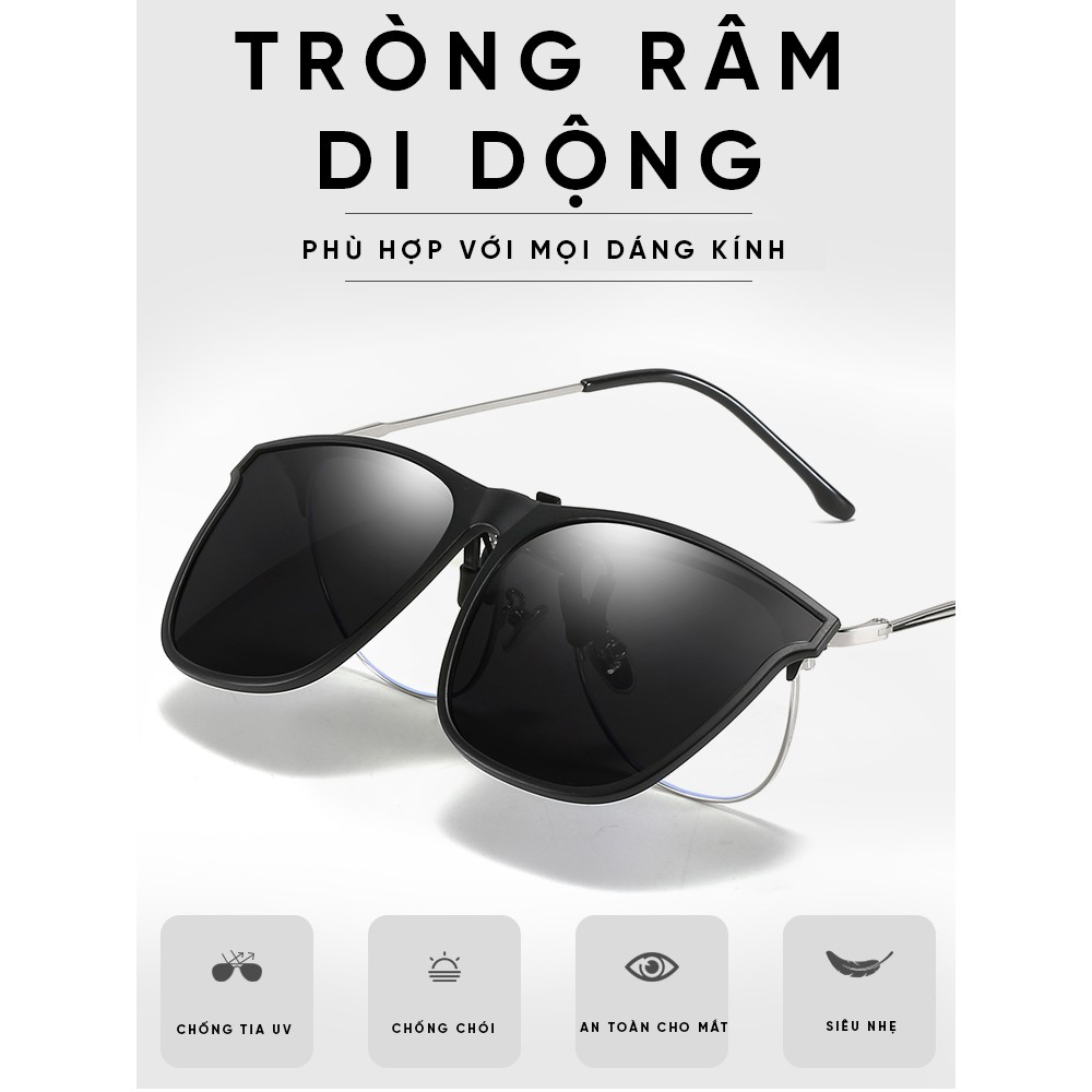 Tròng kính mát di động dạng kẹp chống tia UV chống loá tháo lắp dễ dàng tiện lợi nhiều màu