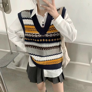 Áo gile len nữ thổ cẩm ullzzang Hàn Quốc