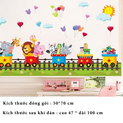 Decal dán tường - Đoàn tàu chở các loài vật - kiddecal - AM7123