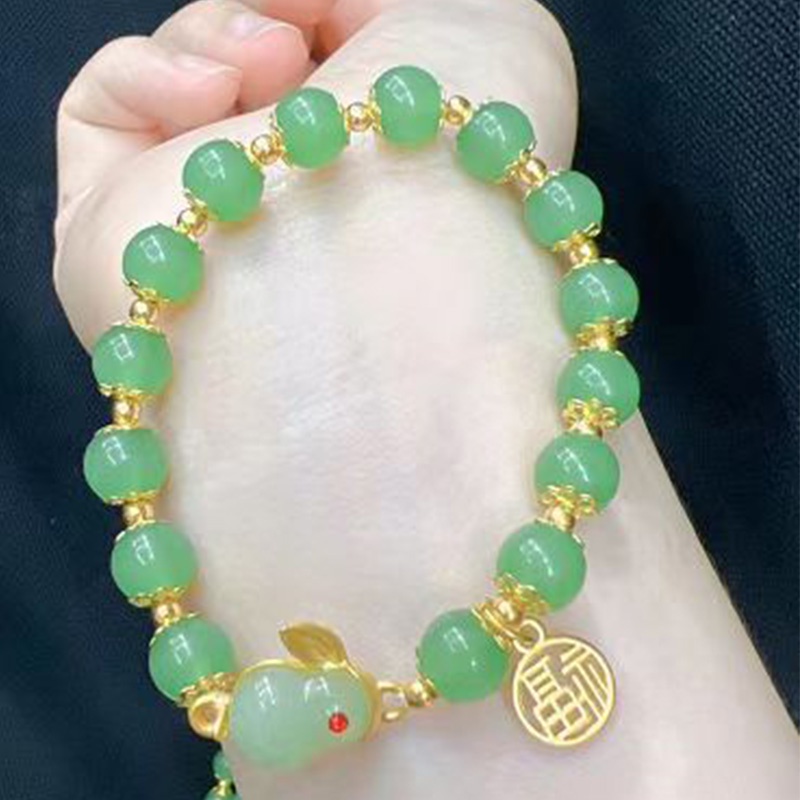 Vòng Tay Hạt Ngọc Bích Đỏ Hình Thỏ Thời Trang Cao Cấp Thích Hợp Làm Quà Tặng Valentine