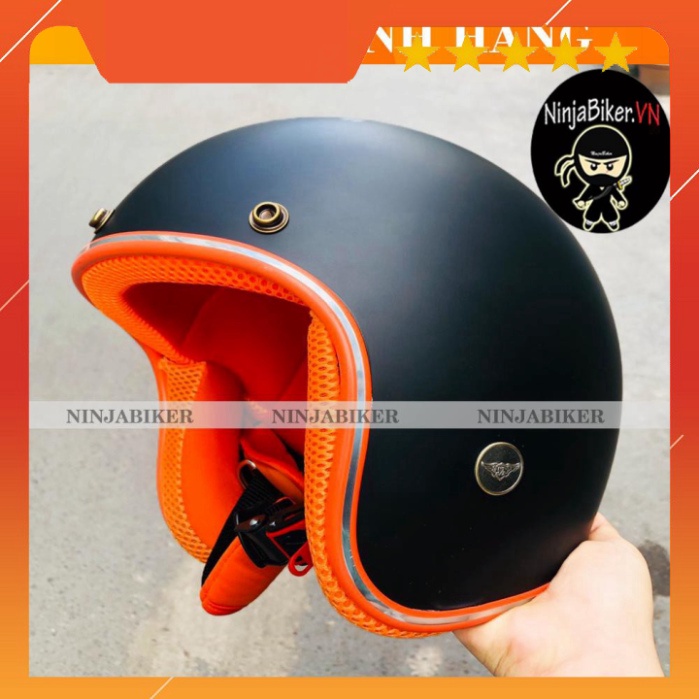 Nón Bảo Hiểm Đen Nhám Lót Cam Chính Hãng - FREESHIP