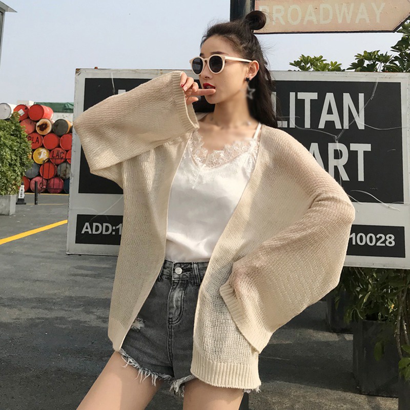Áo Khoác Cardigan Dệt Kim Dáng Rộng Màu Sắc Xinh Xắn Cho Nữ