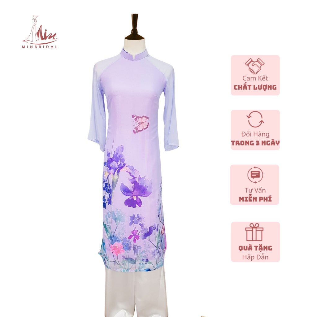 Áo dài chơi tết màu tím cà, áo 4 tà voan tơ óng | BigBuy360 - bigbuy360.vn