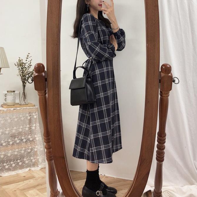 Váy ulzzang dáng dài tiểu thư cổ tim Hàn Quốc, Váy dài Vintage dài tay cổ tim phong cách ulzzang Hàn Quốc V12 - Roxie  ྇