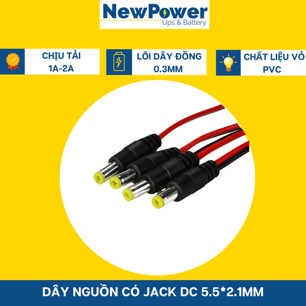 Dây nguồn có jack DC 5.5*2.1mm chịu tải 1A-2A