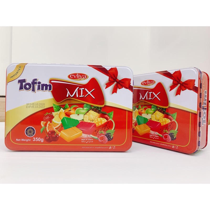 KẸO HOA QUẢ EVLIYA TOFIM MIX HỘP THIẾC 350G/ KẸO MỀM TRÁI CÂY