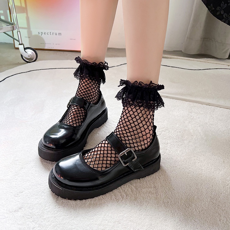 Japanese Lady Lolita Princess Sweet Socks White Bow Fishnet Socks Korean Version Black Lace Fishnet Socks