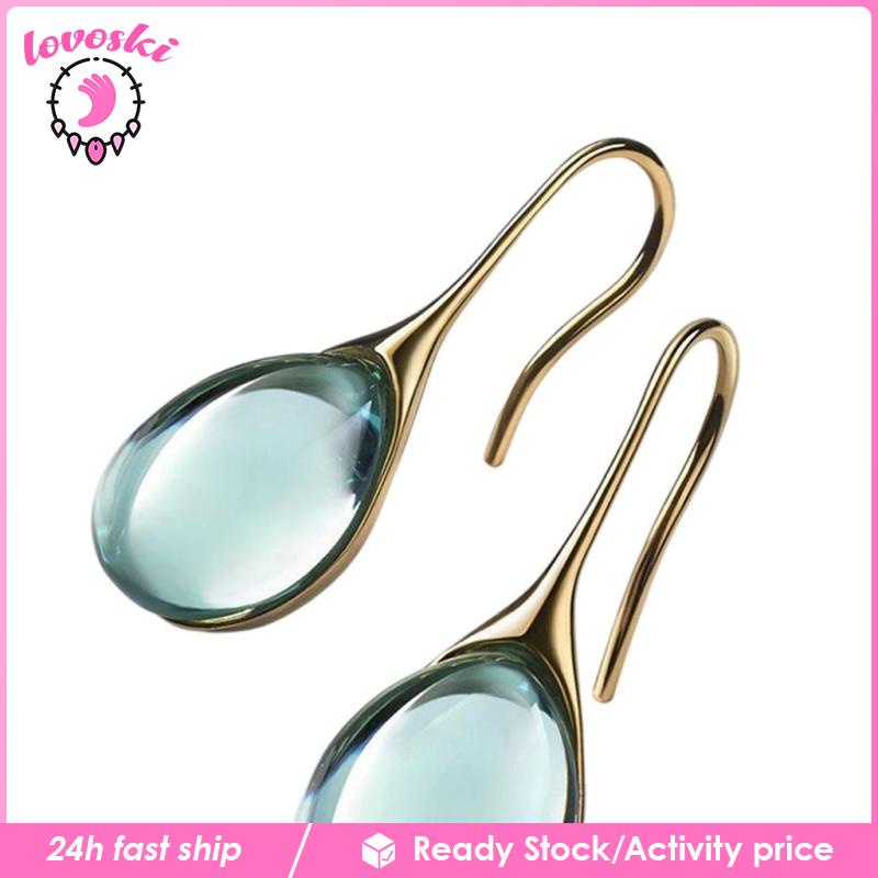 Khuyên tai dạng móc hình giọt nước đính đá tự nhiên màu tím cho nữ