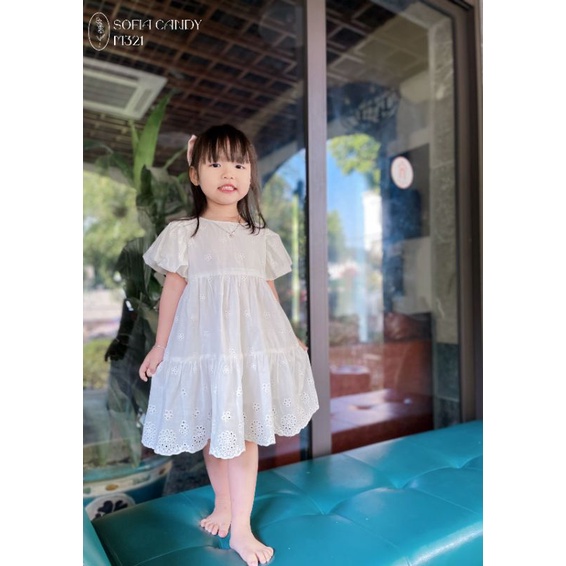 Váy thêu tay bồng bé gái 10-40kg