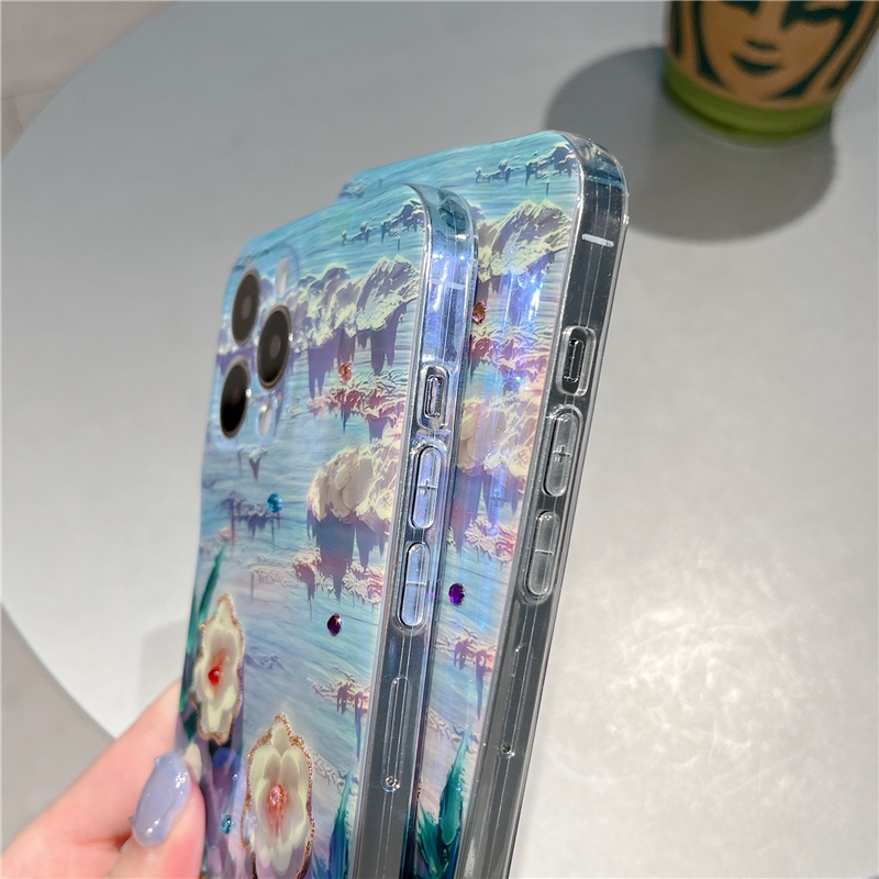 Ốp Điện Thoại TPU Mềm Ánh Xanh Hình Hoa Trà 2022 Cho OPPO Reno8 8Z 8Pro Reno7 7Z 7Pro Reno6 6Z Z Pro A57 A77 5G 4G