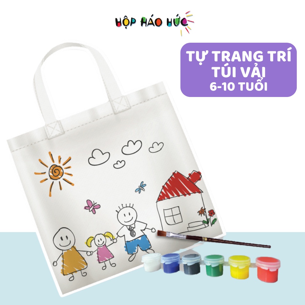 Đồ chơi Tự Trang Trí Túi Vải cho bé 6-10 tuổi Hộp Háo Hức-Cùng con sáng tạo chiếc túi độc đáo