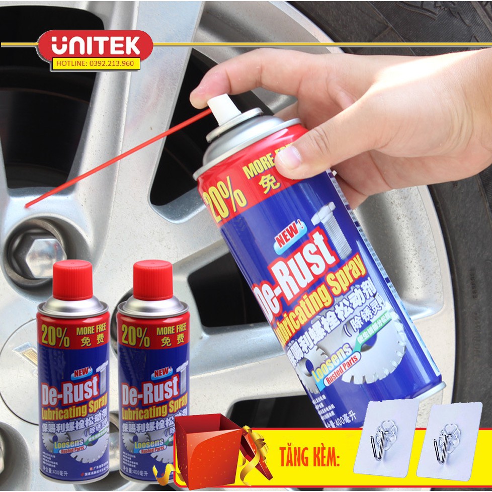 Bình Xịt Tẩy Rỉ Sét Bôi Trơn Chống Ăn Mòn Nian Run 550ml Tặng Kèm 02 MócTreo Dán Tường