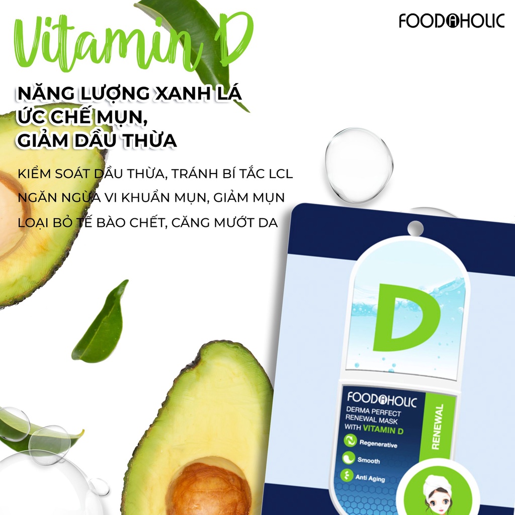 Combo 10 Mặt nạ tinh chất Vitamin D dịu da, dưỡng ẩm Foodaholic Derma Perfect Renewal Mask With Vitamin D 23g x10