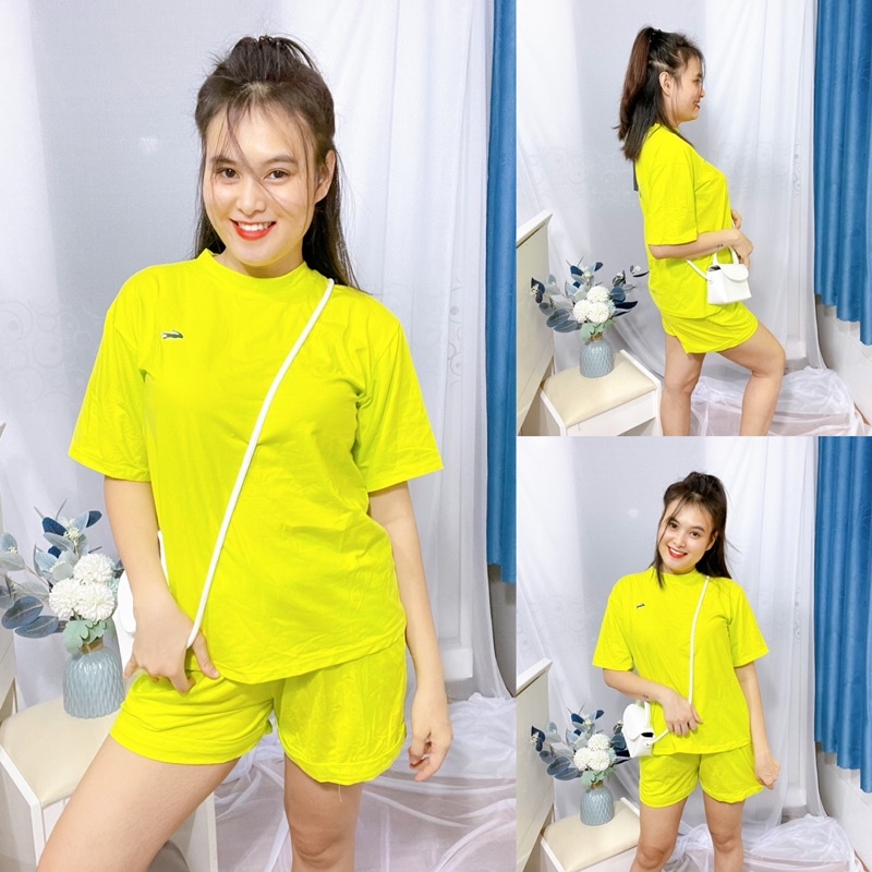 Set bộ áo thun thêu cá sấu và quần sooc (Short) lưng thun màu xanh đọt chuối