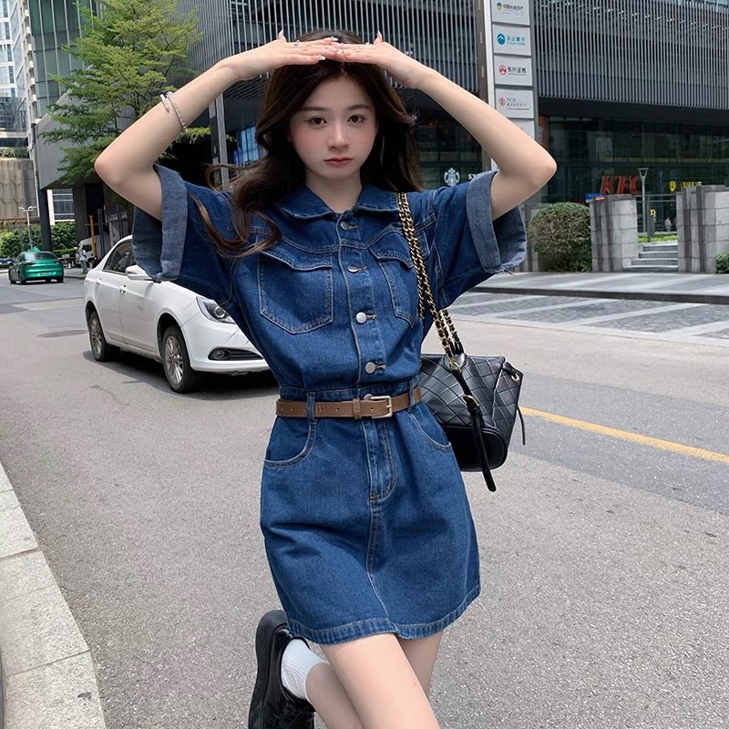 Váy Denim Jeans Quảng Châu (loại 1) kèm nịt, Đầm Yếm Denim mẫu mới 2022