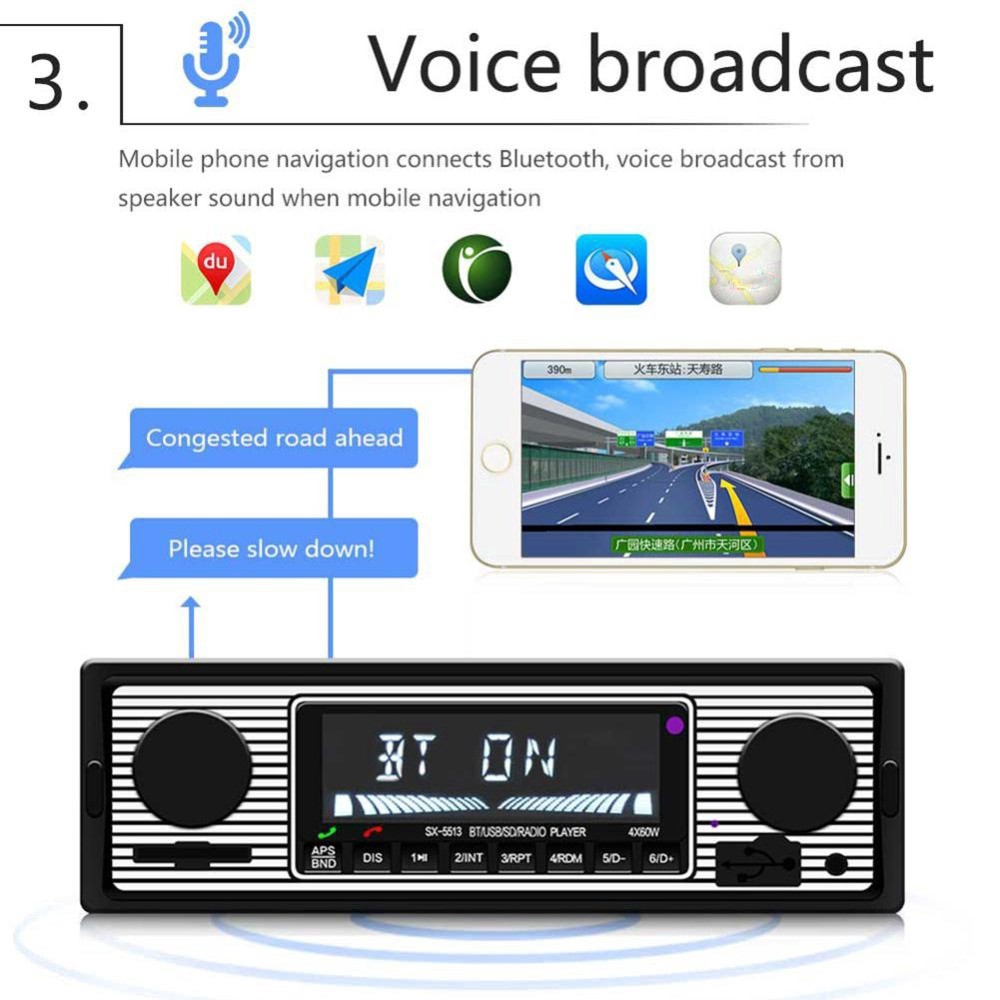 ◈Đài phát thanh xe hơi Bluetooth Máy nghe nhạc MP3 USB AUX FM cổ điển Âm nổi ISO 12V
