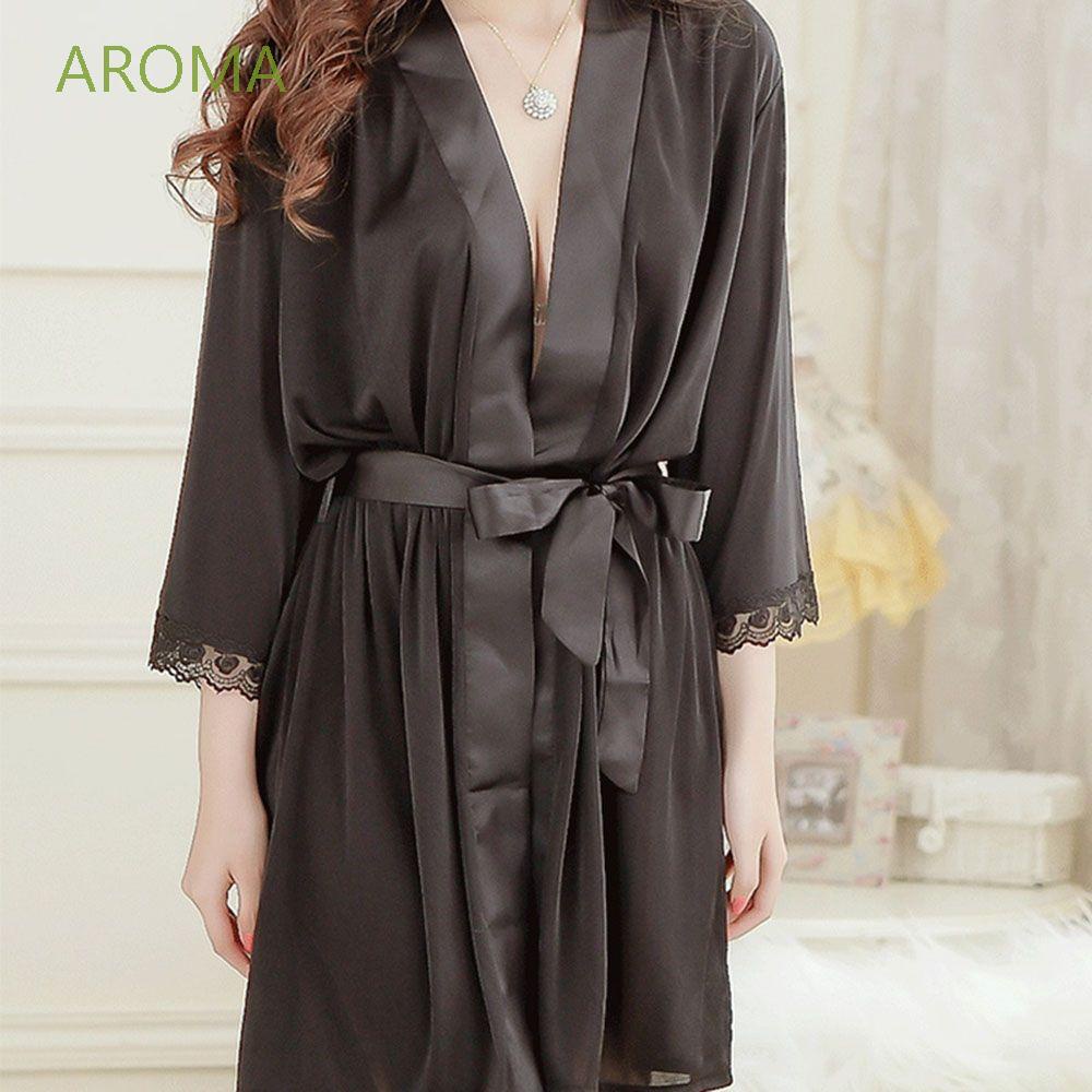 Đầm ngủ Aroma cổ chữ V phối ren thời trang cá tính gợi cảm dành cho nữ