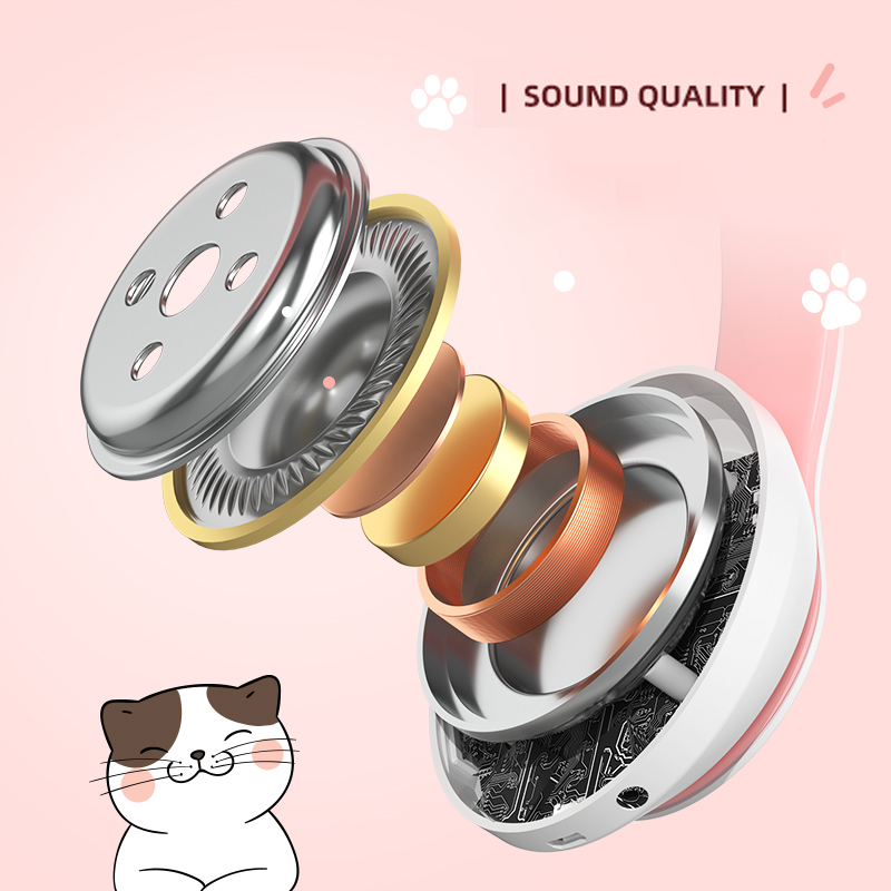 Basspal Bluetooth 5.0 Wireless Headphone with LED Cat Cute Paw Support TF Card