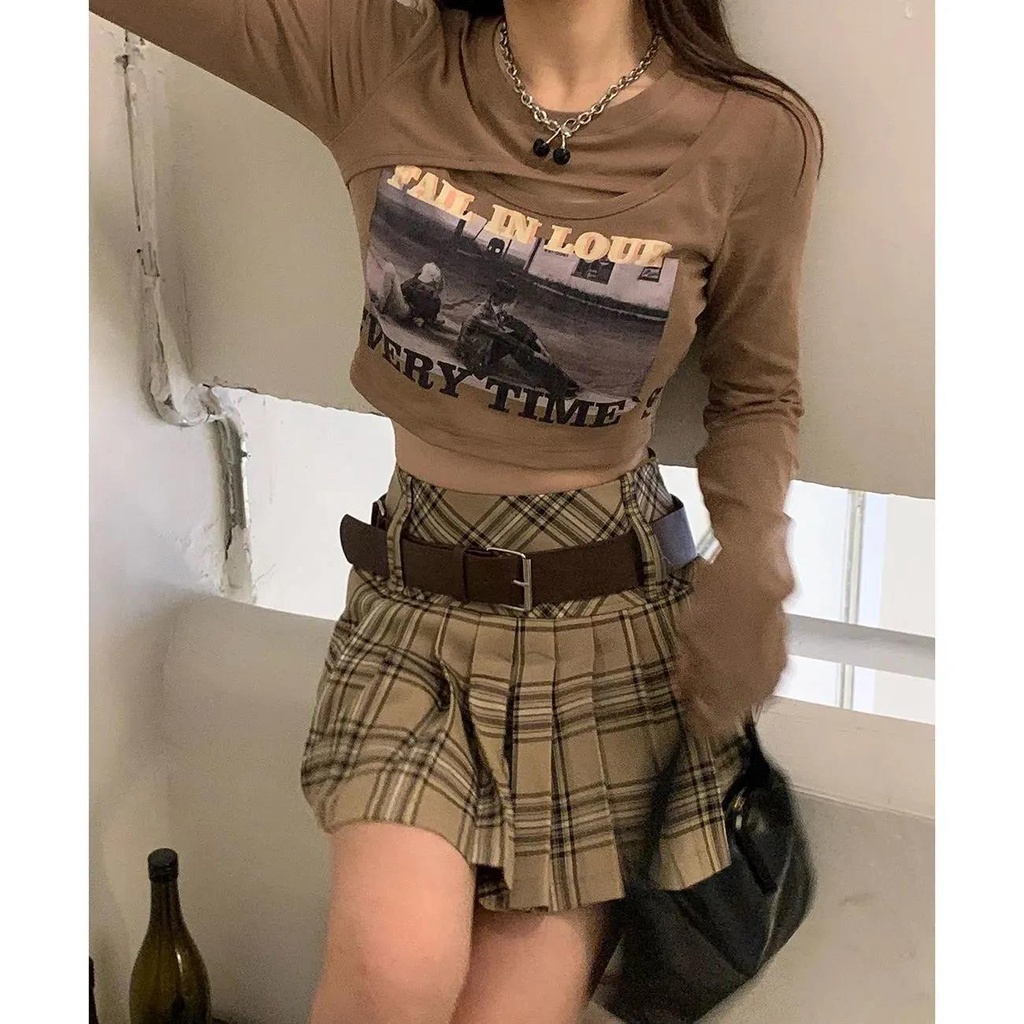 Áo thun COZOK nữ dài tay cổ tròn in hình thời trang Hàn Quốc