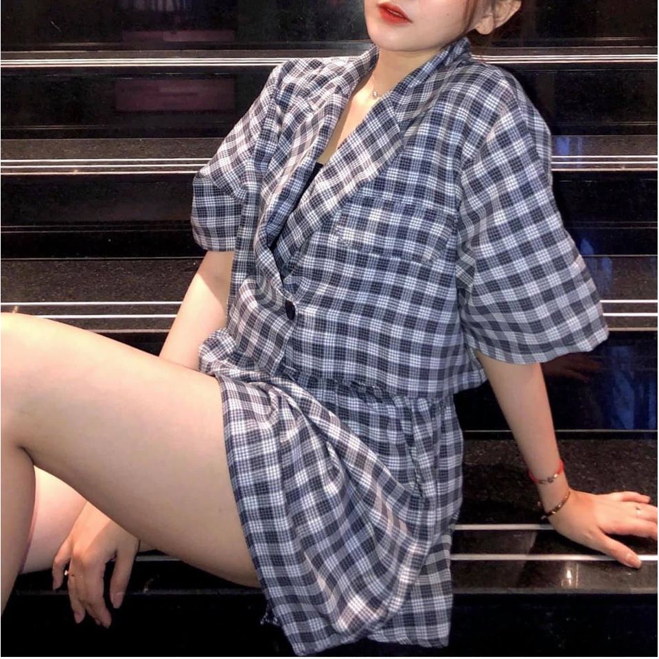 SET VÁY ÁO CARO 2 MÀU ĐEN NÂU - REPLI SET | BigBuy360 - bigbuy360.vn