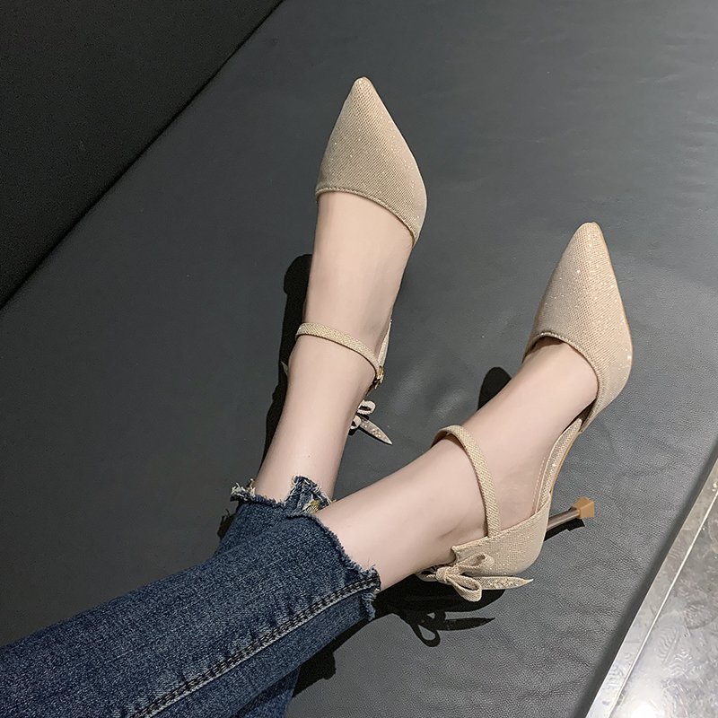 Ielgy Giày Cao Gót Hở Ngón Đính Nơ Phong Cách Hàn Quốc