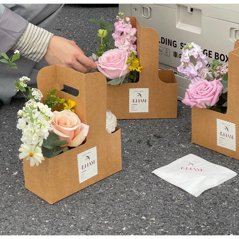 Túi kraft 2 ngăn đựng hoa, nước uống, gói hoa làm quà tặng