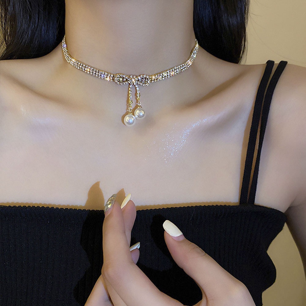 Vòng Cổ Choker Đính Đá Ngọc Trai Thời Trang Mùa Hè Hàn Quốc Cho Nữ
