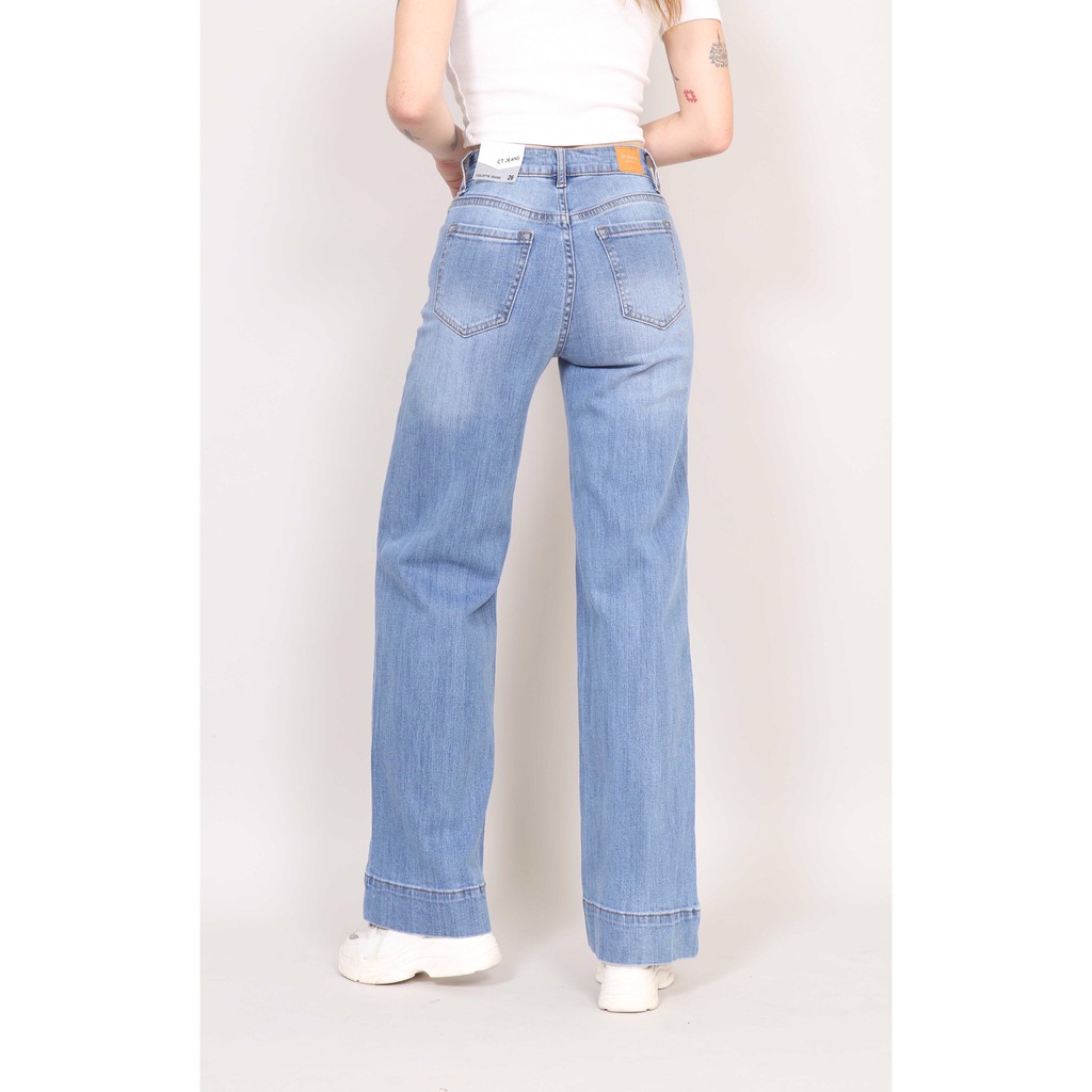 Quần Jean Nữ Ống Rộng cạp cao co giãn dáng dài trơn Gấu bản To 5cm CT JEANS