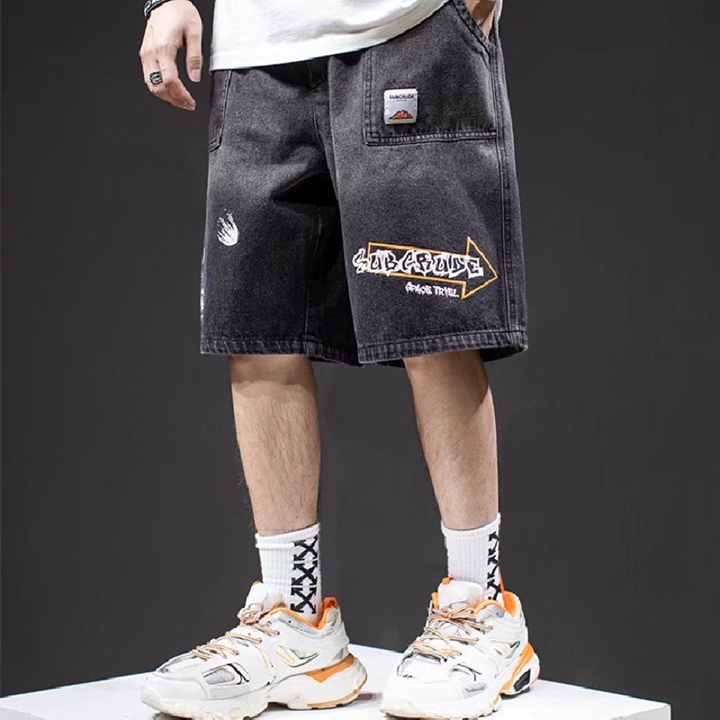 Quần short jeans Nam Phong Cách Hip Hop Size M-3XL