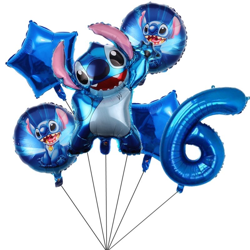 Set 6 Bong Bóng Lá Nhôm Hình Hoạt Hình Disney Lilo &amp; Stitch Trang Trí Tiệc Sinh Nhật Cho Bé