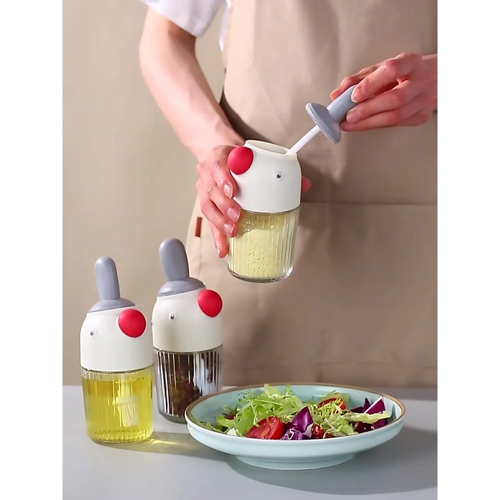 Hũ Đựng Gia Vị Chống Ẩm Kèm Thìa Muỗng, Lọ Đựng Gia Vị Thủy Tinh 280ML Hình Chim Cánh Cụt An Toàn, Tiện Lợi