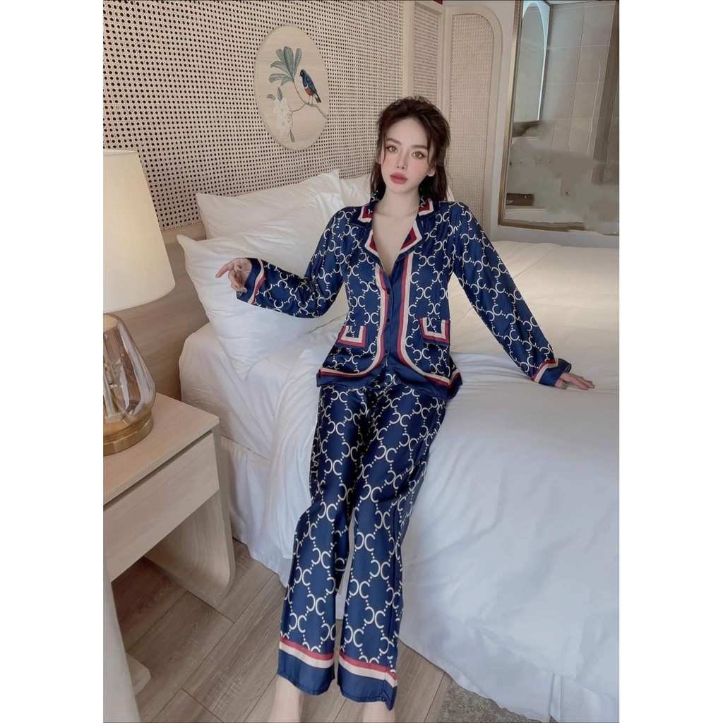 Bộ pijama lụa latin tay ngắn 𝘾𝘼𝙊 𝘾𝘼̂́𝙋 - Bộ đồ ngủ GC Xanh [ SIÊU HOT ] thoáng mát, sang chảnh.