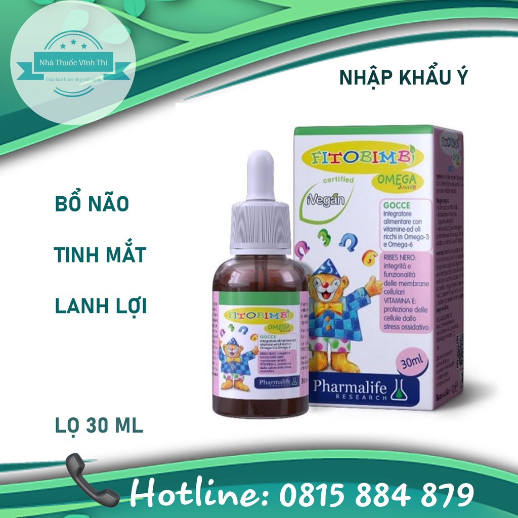 Fitobimbi Omega Junior Bổ Sung Omega 3 - Giúp Bổ Mắt, Phát Triển Trí Não Cho Trẻ Lọ 30ml