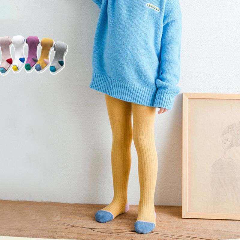 Quần Tất Cotton Dệt Kim Màu Sắc Tương Phản Giữ Ấm Cho Bé Gái