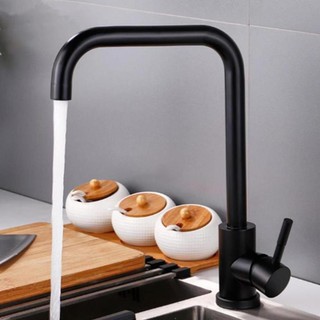 Vòi rửa bát , chén nóng lạnh màu đen sơn tĩnh điện, Vuông uốn cong ống lớn