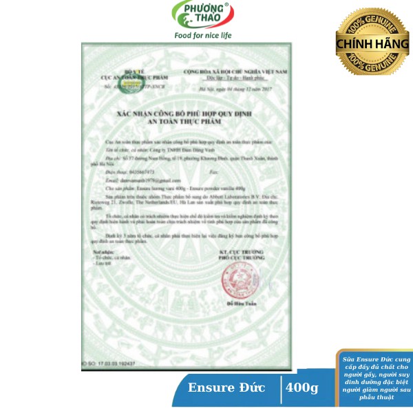 Sữa Ensure Úc 850g, Ensure Đức 400g