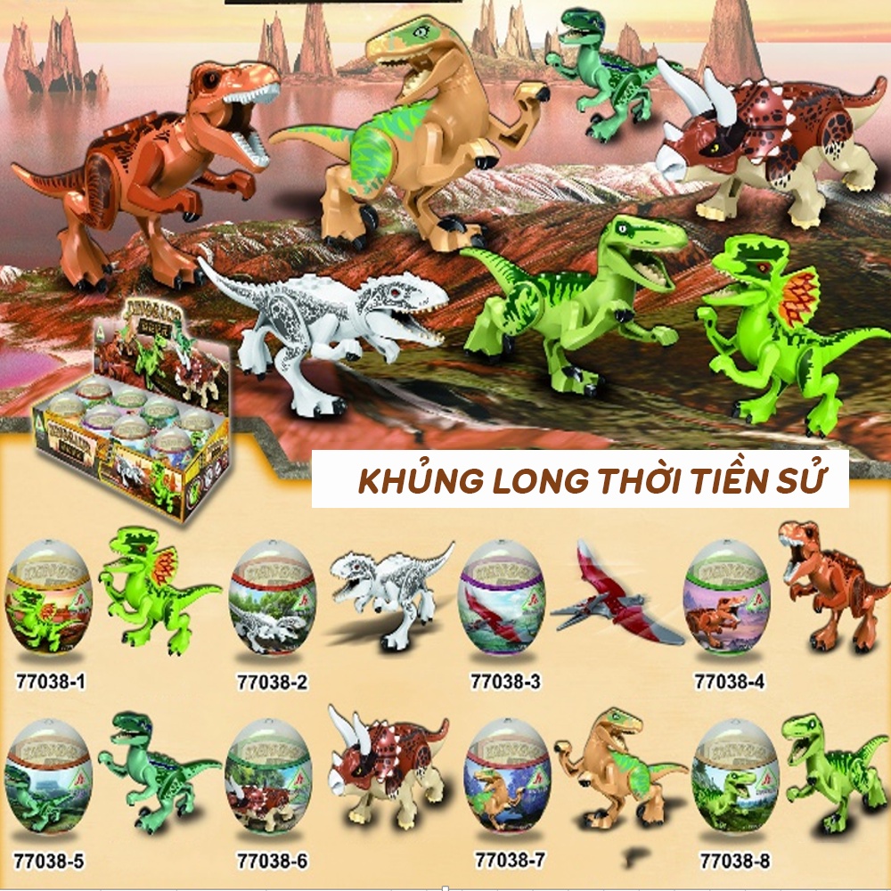 Bộ sưu tập 8 trứng khủng long - đồ chơi lắp ghép khủng long cho bé trai  - MGT