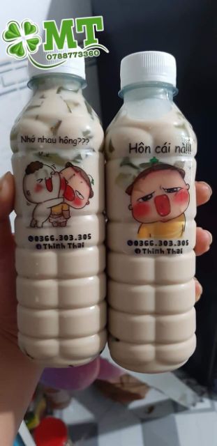Sticker dán chai sữa chua trà sữa quỳnh aka